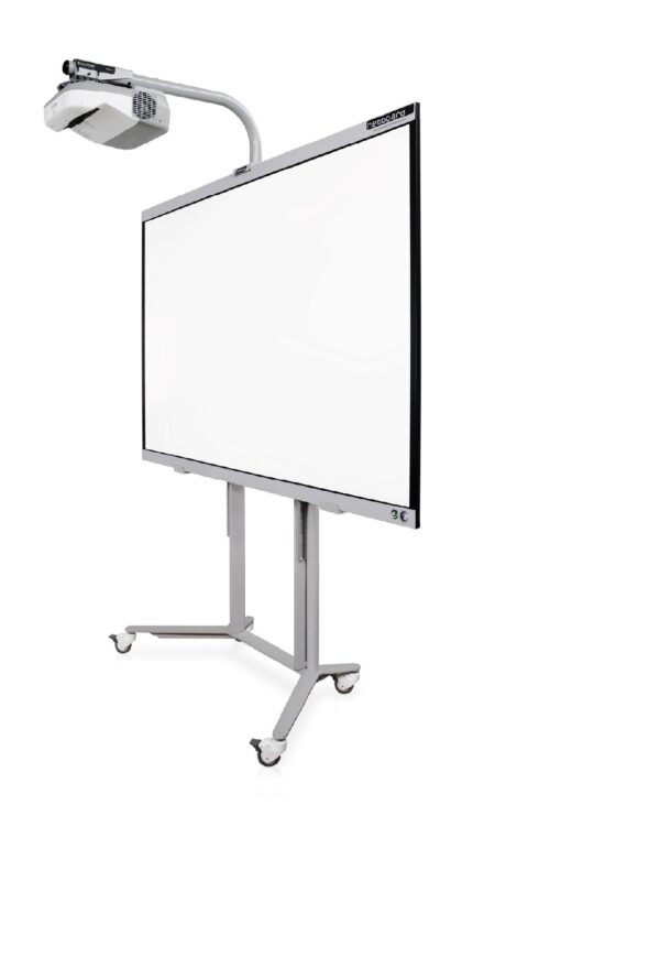 Le Netboard Easy Mobile - Epson est un tableau blanc numérique interactif sur un support mobile avec un rétroprojecteur, présenté sur un fond blanc.