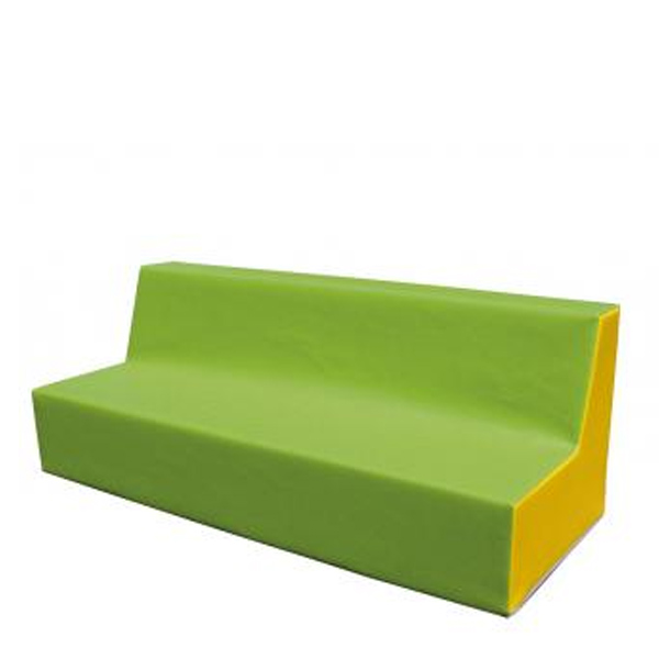 Le Canapé individuel est doté d'une assise et d'un dossier d'un vert éclatant et de côtés jaunes. Il présente un design simple et moderne sur un fond blanc uni.