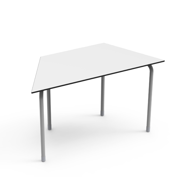 Mesa de sala de aula Desk21 em formato trapezoidal, com estrutura de aço para ambiente escolar