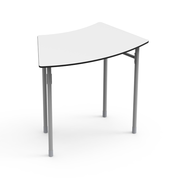 Mesa de sala de aula Desk21 em formato curvo, com estrutura de aço para ambiente escolar
