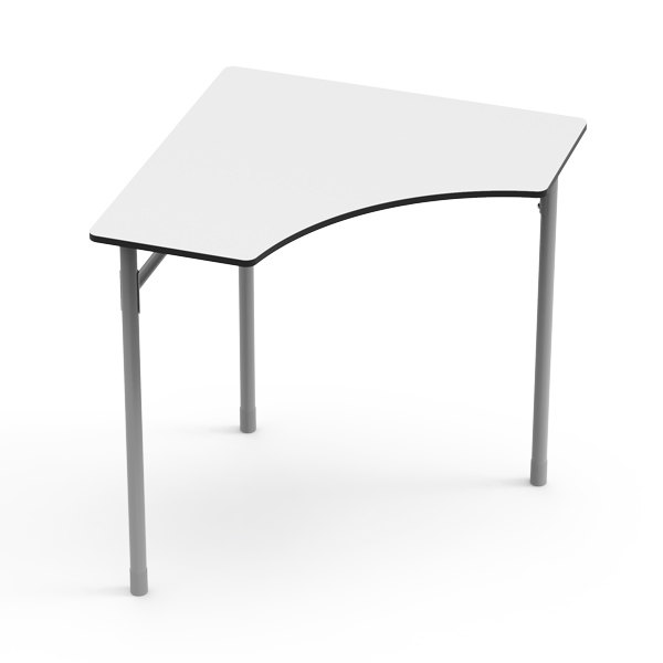 Mesa de sala de aula Desk21 em formato boomerang, com estrutura de aço para ambiente escolar