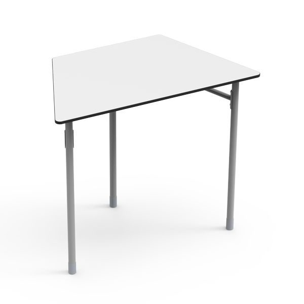 Mesa de sala de aula Desk21 em formato trapezoidal, com estrutura de aço para ambiente escolar