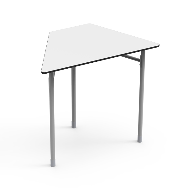 Mesa de sala de aula Desk21 em formato trapezoidal, com estrutura de aço para ambiente escolar