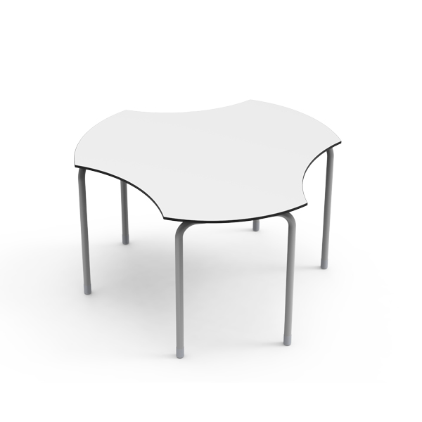 Mesa de sala de aula Desk21 em formato boomerang, com estrutura de aço para ambiente escolar
