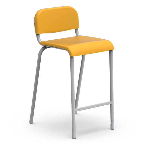 Cadeira de sala de aula MAIS amarela feita em polipropileno e tubo de aço para ambiente escolar