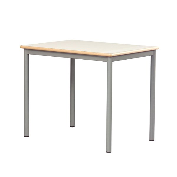 La Table d'élève individuelle se compose d'un plateau en bois clair et de quatre pieds droits en métal gris, présentés sur un fond blanc uni.