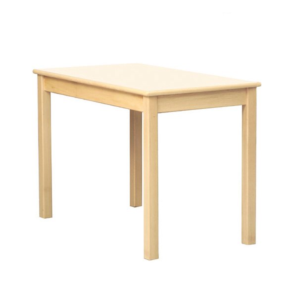 La Table individuelle en bois est une table en bois simple et rectangulaire, avec une finition naturelle claire et quatre pieds droits, présentée sur un fond blanc uni.