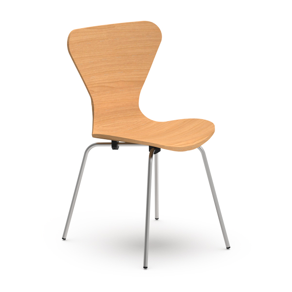 La chaise Silla SERIE7 est une chaise moderne dotée d'une assise et d'un dossier incurvés en bois clair, soutenus par quatre pieds métalliques élancés. Son design minimaliste met l'accent sur la fonctionnalité.