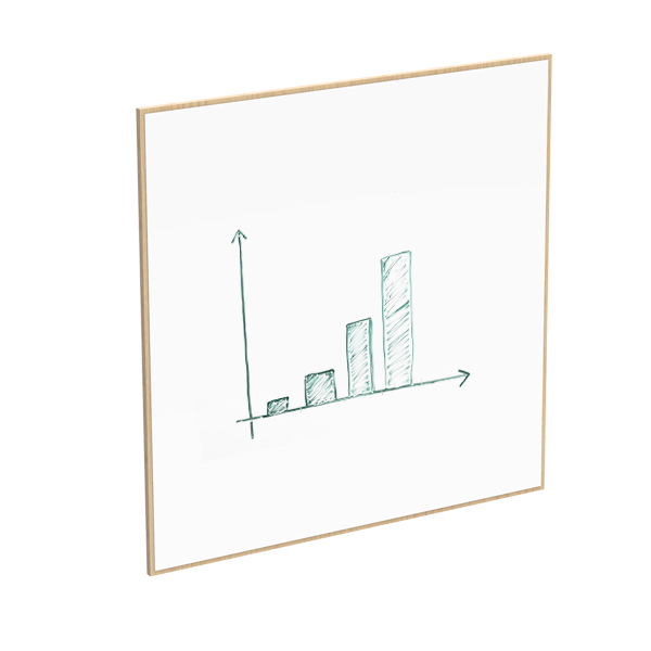 Le panneau P Carré présente un dessin encadré d'un simple diagramme à barres avec quatre barres verticales ascendantes et deux axes sur un fond blanc, mettant en valeur son esthétique subtile et moderne.