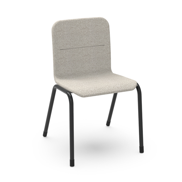 La Chaise Smooth SBase tapissée présente un design moderne avec une assise et un dossier rembourrés gris clair, complétés par des pieds en métal noir pour un style contemporain.