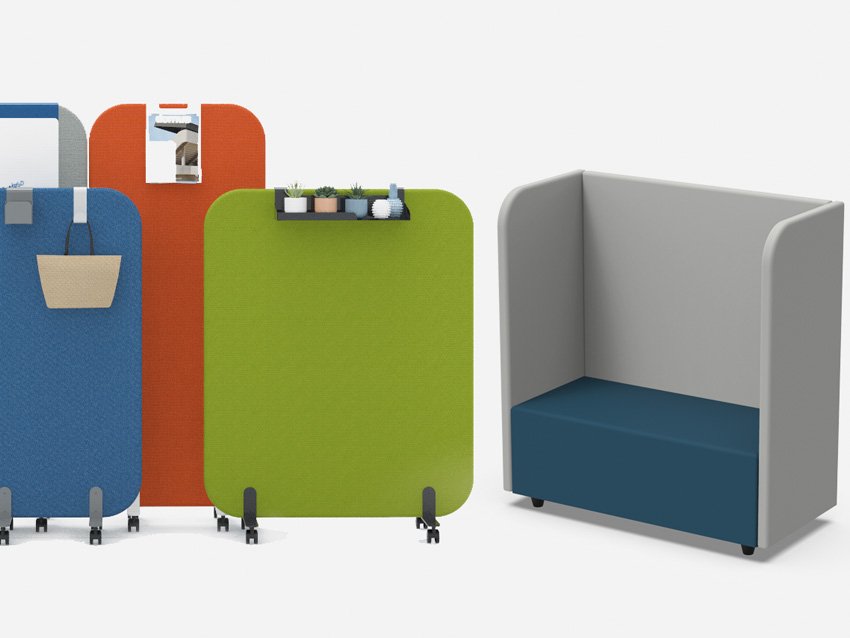 MUTE high-density foam partitions, which offer an effective barrier against noise, and the BLOCK XL seats are designed to provide comfort to students.